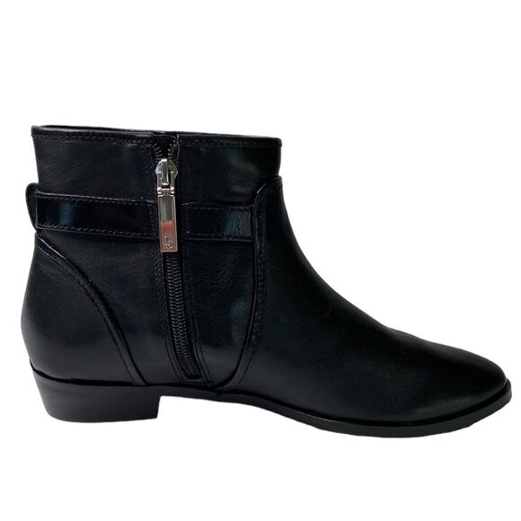Louise et Cie Black Leather Zora Ankle Booties Low Stack Heel Almond Toe Buckle - Picture 2 of 16
